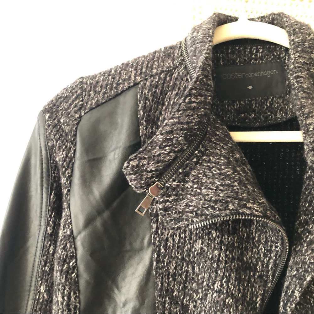 Wool Moto Jacket with Vegan Leather